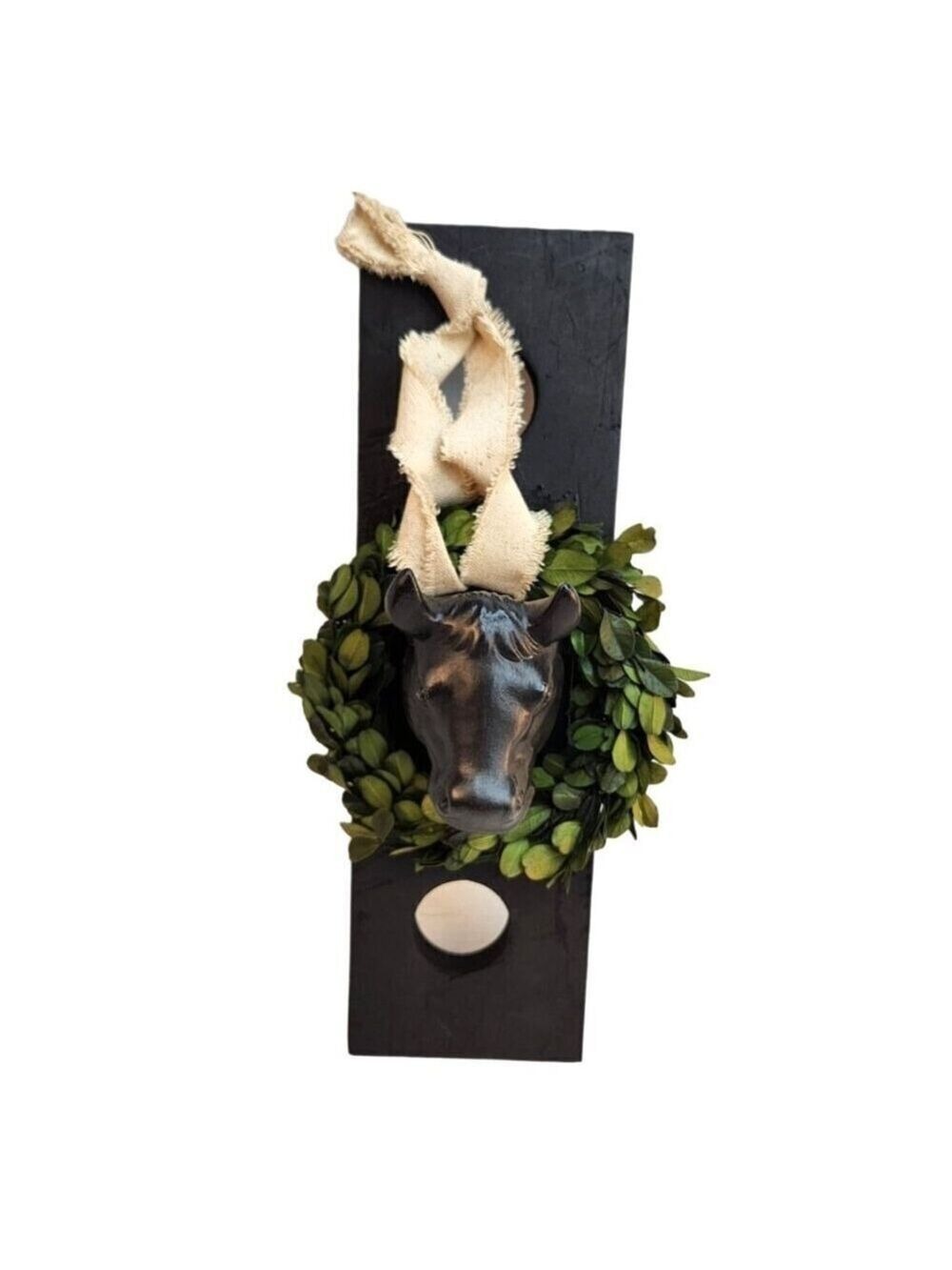 Black Cow Head Wall Hanging Greenery Wreath Distressed